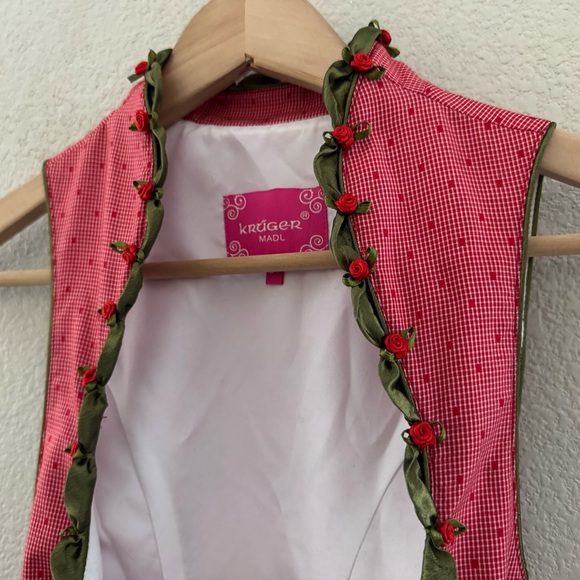 Krüger Dirndl Dress US XS EU 34 Red Green German Oktoberfest Alpine Trachten - Picture 9 of 12